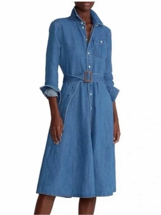 Polo Ralph Lauren Dresses & Skirts - Polo by Ralph Lauren Blue Denim Midi Shirt Dress with Belt